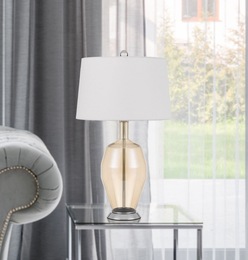 Nickel Metal Round Table Lamp With White Drum Shade By Homeroots | Table Lamps | Modishstore - 2