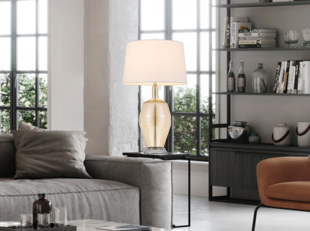 Nickel Metal Round Table Lamp With White Drum Shade By Homeroots | Table Lamps | Modishstore - 3