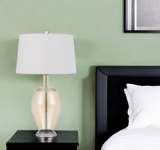 Nickel Metal Round Table Lamp With White Drum Shade By Homeroots | Table Lamps | Modishstore - 1