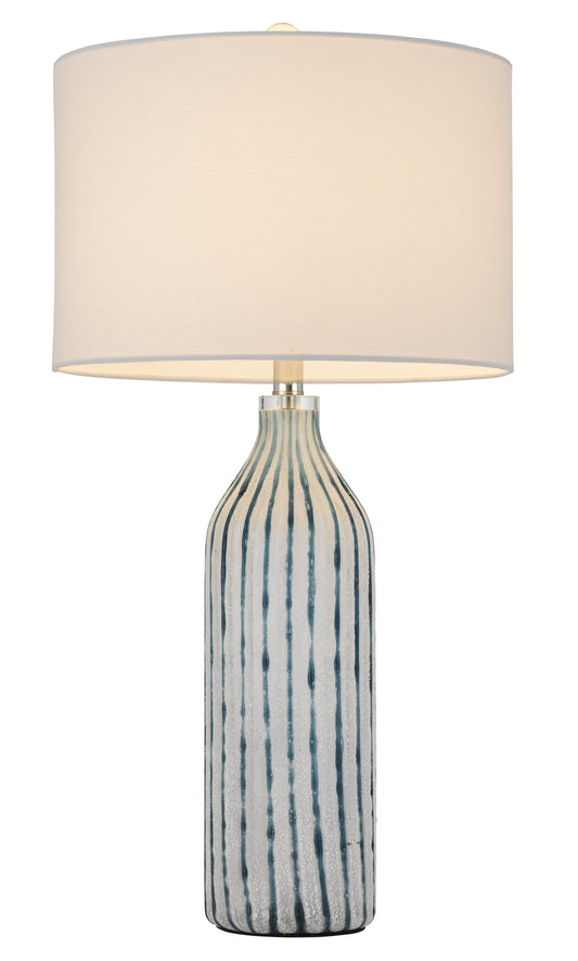 Aqua and Gray Glass Table Lamp With White Drum Shade By Homeroots | Table Lamps | Modishstore - 1