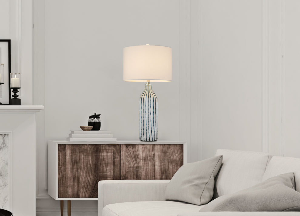 Aqua and Gray Glass Table Lamp With White Drum Shade By Homeroots | Table Lamps | Modishstore - 2