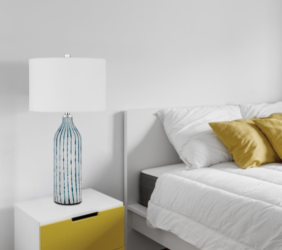 Aqua and Gray Glass Table Lamp With White Drum Shade By Homeroots | Table Lamps | Modishstore - 3