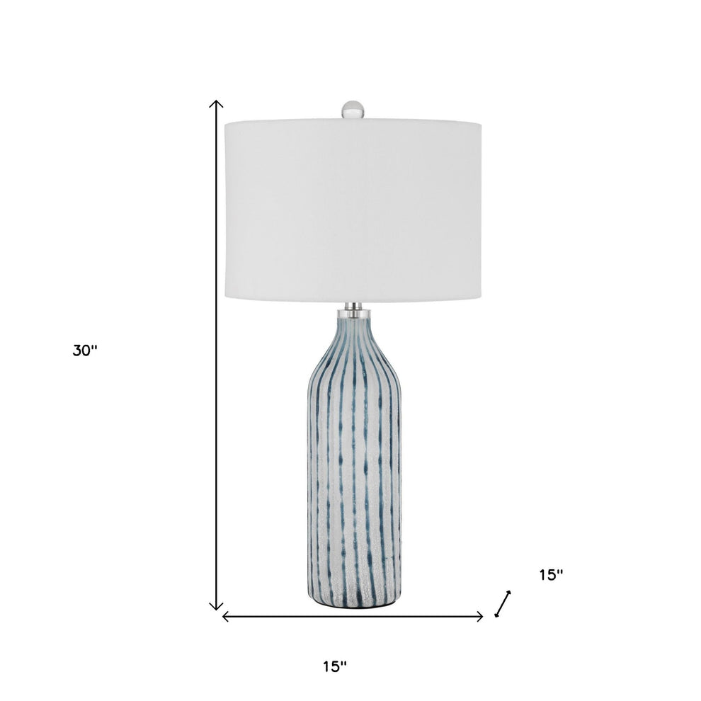 Aqua and Gray Glass Table Lamp With White Drum Shade By Homeroots | Table Lamps | Modishstore - 4
