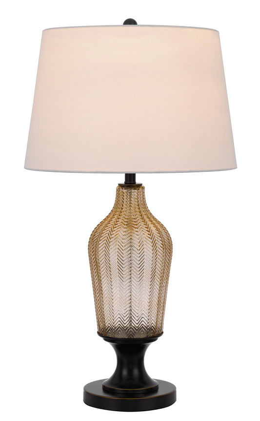 Bronze Glass Table Lamp With White Empire Shade By Homeroots | Table Lamps | Modishstore - 1