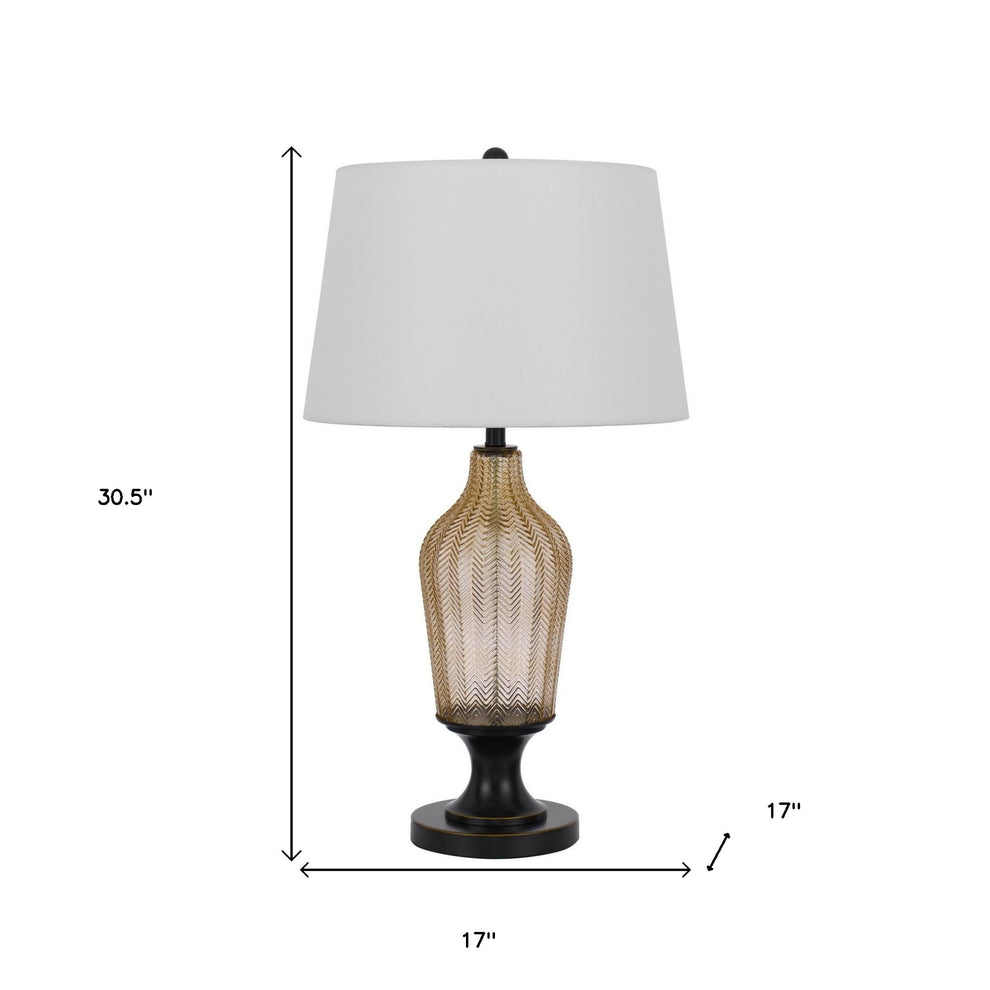 Bronze Glass Table Lamp With White Empire Shade By Homeroots | Table Lamps | Modishstore - 4