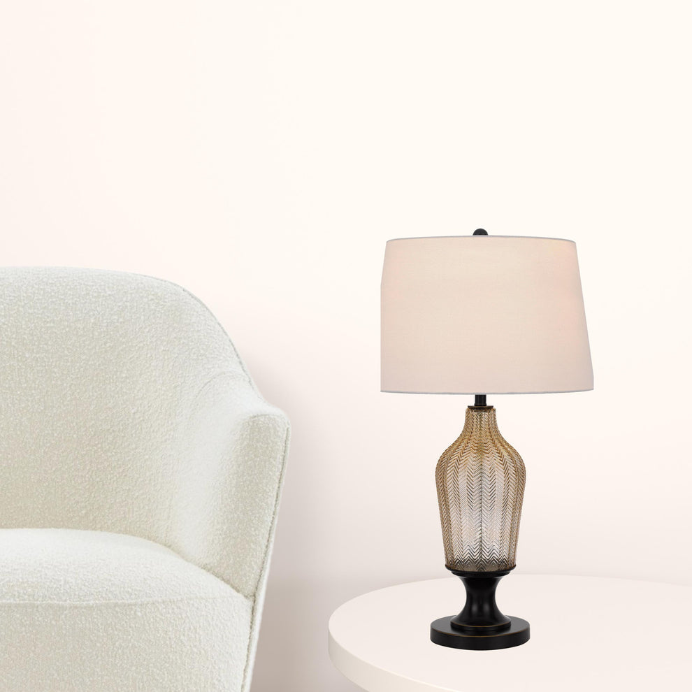 Bronze Glass Table Lamp With White Empire Shade By Homeroots | Table Lamps | Modishstore - 2