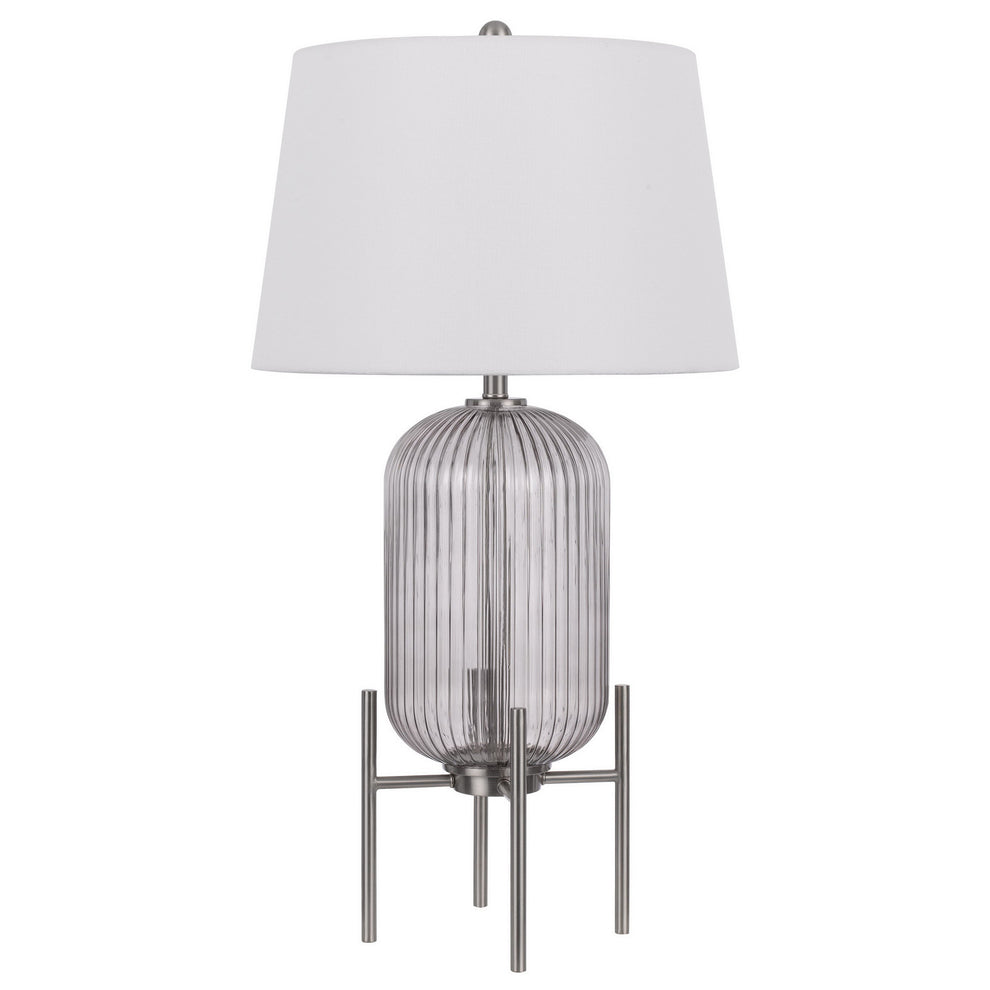 Nickel Glass Round Table Lamp With White Empire Shade By Homeroots | Table Lamps | Modishstore - 6