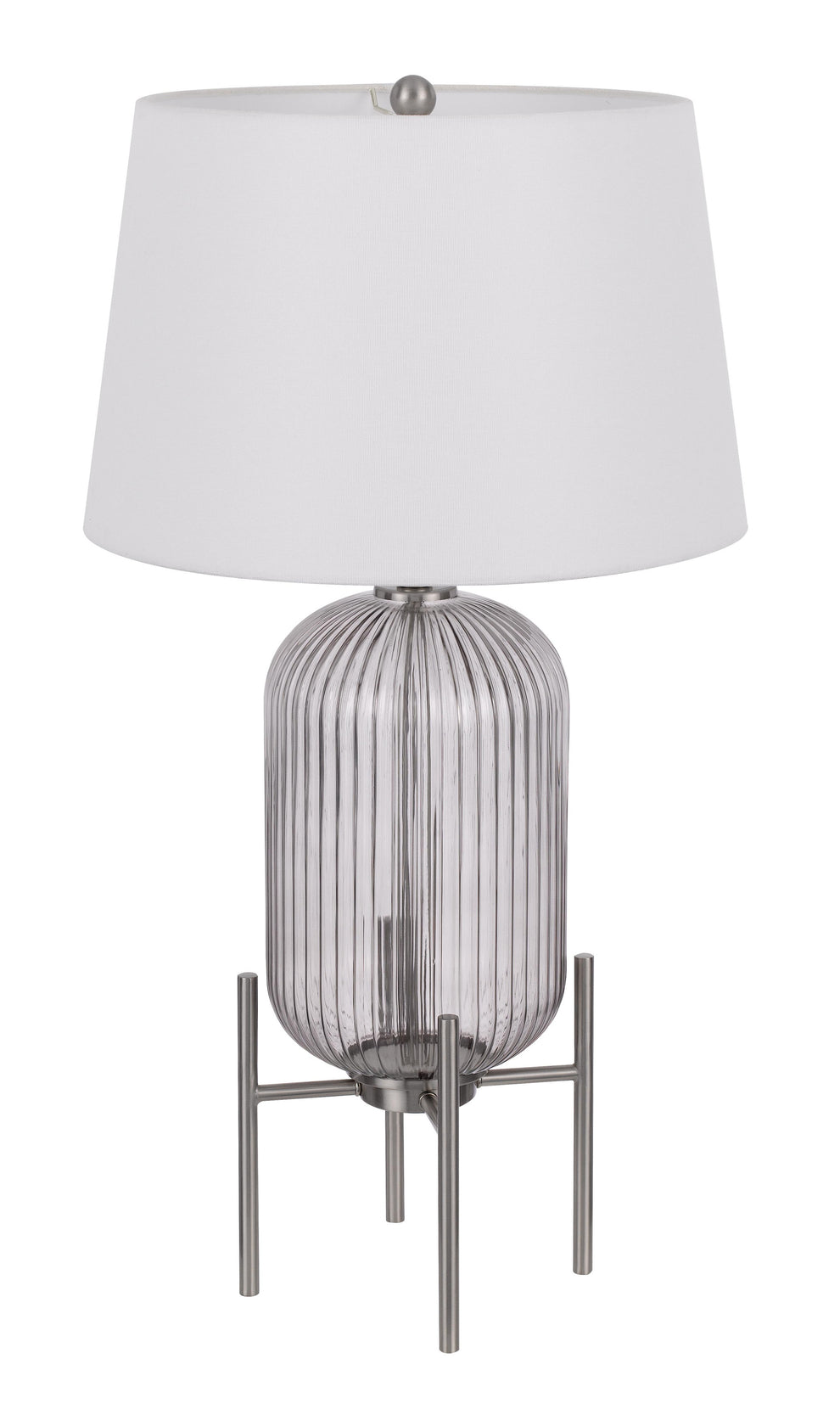 Nickel Glass Round Table Lamp With White Empire Shade By Homeroots | Table Lamps | Modishstore - 7