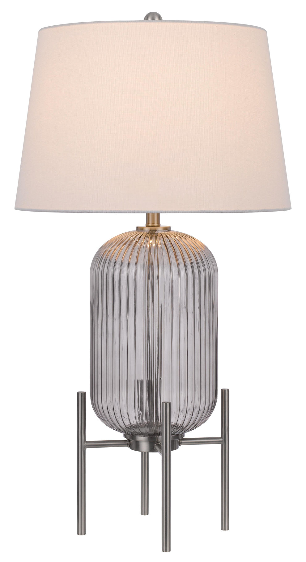 Nickel Glass Round Table Lamp With White Empire Shade By Homeroots | Table Lamps | Modishstore - 2