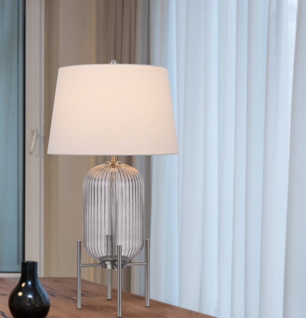 Nickel Glass Round Table Lamp With White Empire Shade By Homeroots | Table Lamps | Modishstore - 3