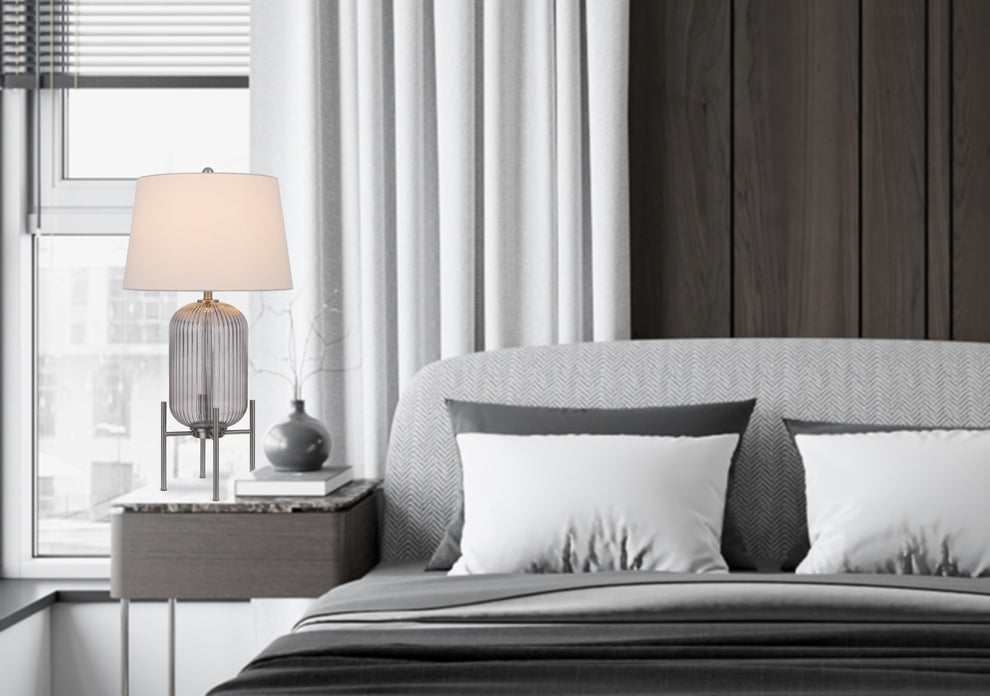 Nickel Glass Round Table Lamp With White Empire Shade By Homeroots | Table Lamps | Modishstore - 4