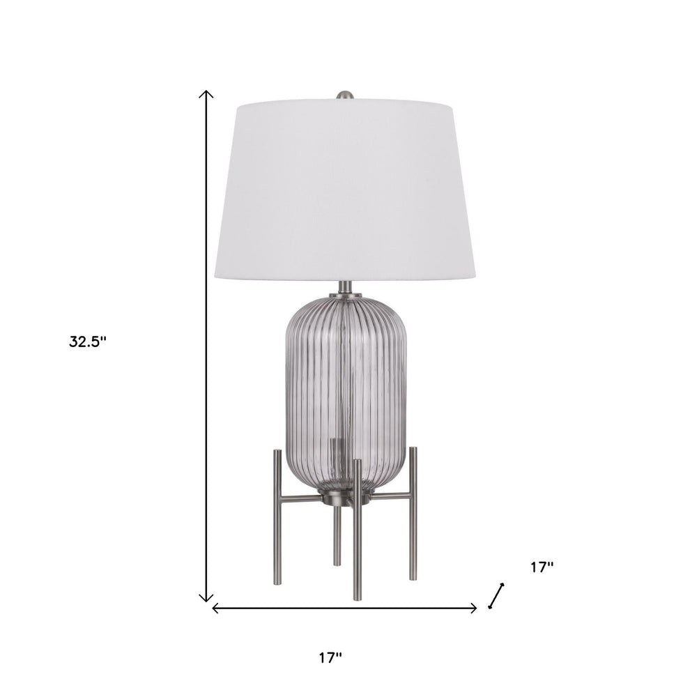 Nickel Glass Round Table Lamp With White Empire Shade By Homeroots | Table Lamps | Modishstore - 5