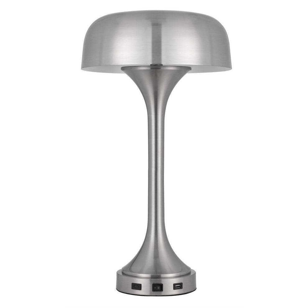 Nickel Metal Two Light Usb Table Lamp With Nickel Dome Shade By Homeroots | Table Lamps | Modishstore - 6