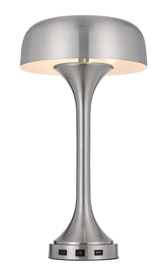 Nickel Metal Two Light Usb Table Lamp With Nickel Dome Shade By Homeroots | Table Lamps | Modishstore - 1