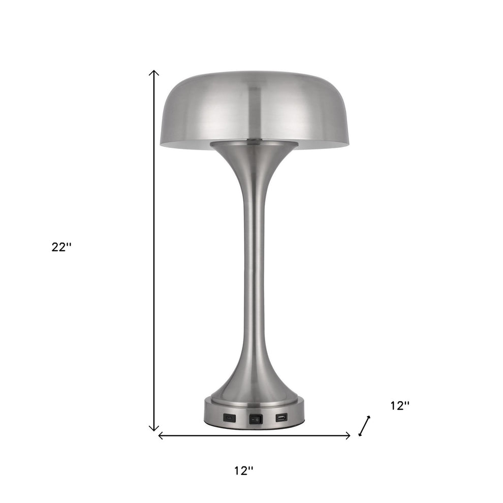 Nickel Metal Two Light Usb Table Lamp With Nickel Dome Shade By Homeroots | Table Lamps | Modishstore - 4