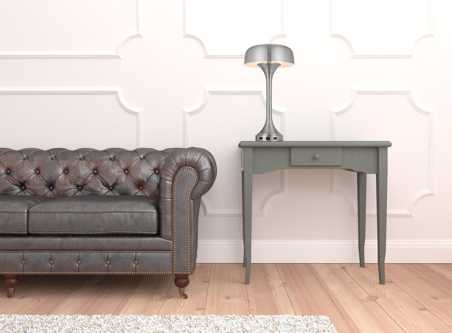 Nickel Metal Two Light Usb Table Lamp With Nickel Dome Shade By Homeroots | Table Lamps | Modishstore - 5