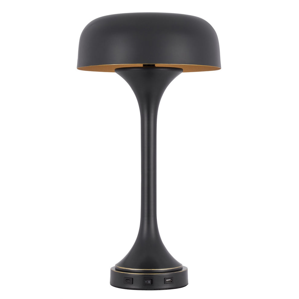 Black Metal Two Light Novelty USB Table Lamp With Black Dome Shade By Homeroots | Table Lamps | Modishstore - 6