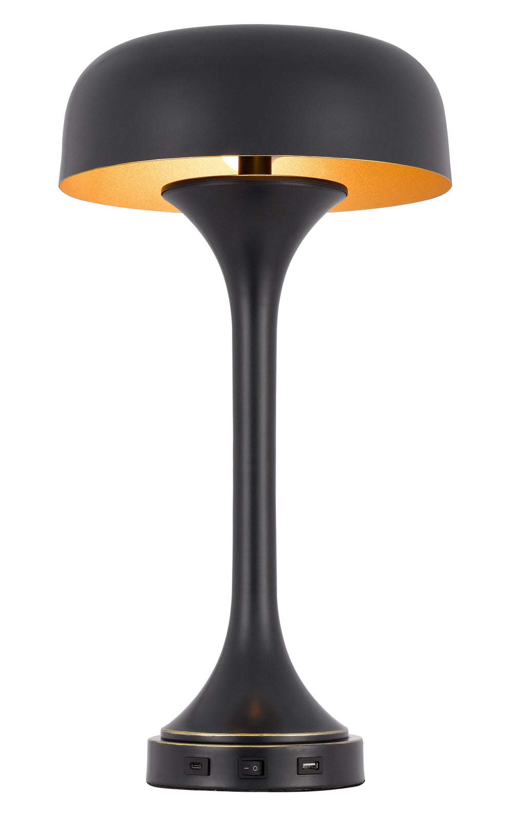 Black Metal Two Light Novelty USB Table Lamp With Black Dome Shade By Homeroots | Table Lamps | Modishstore - 5