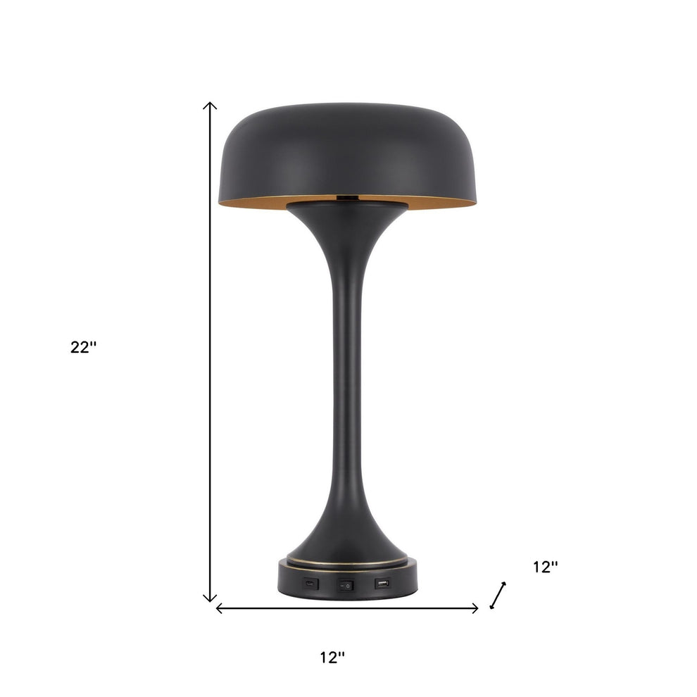 Black Metal Two Light Novelty USB Table Lamp With Black Dome Shade By Homeroots | Table Lamps | Modishstore - 4