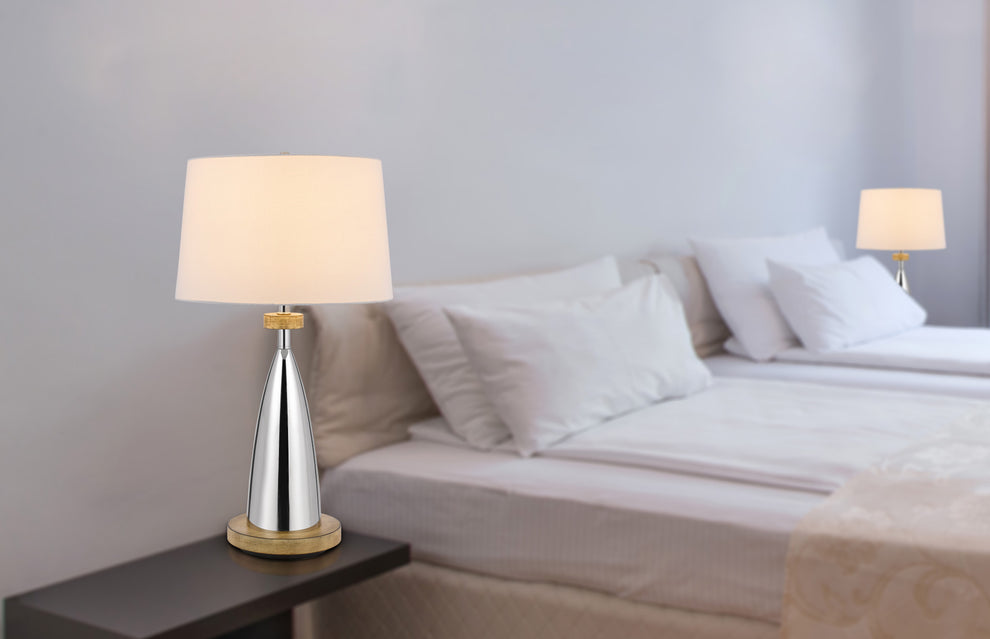 Brown Metal Geometric USB Table Lamp With White Empire Shade By Homeroots | Table Lamps | Modishstore - 3