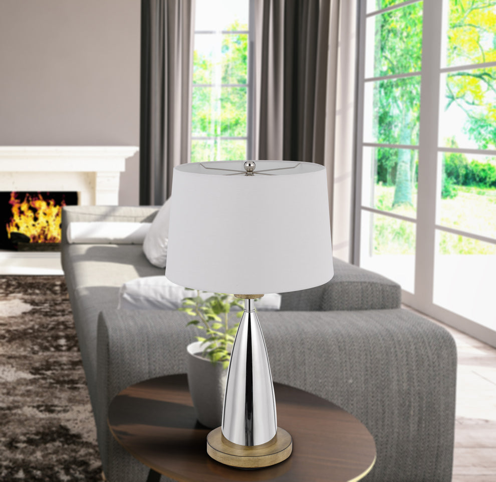 Brown Metal Geometric USB Table Lamp With White Empire Shade By Homeroots | Table Lamps | Modishstore - 4