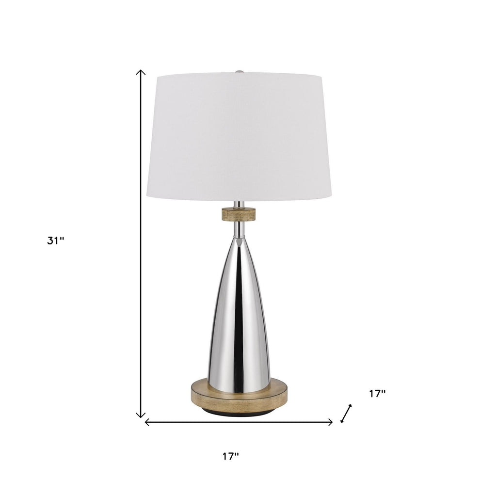 Brown Metal Geometric USB Table Lamp With White Empire Shade By Homeroots | Table Lamps | Modishstore - 7