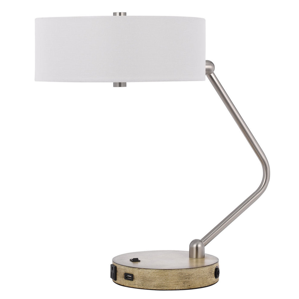 Brown Metal Two Light Lantern Desk USB Table Lamp With White Drum Shade By Homeroots | Table Lamps | Modishstore - 5