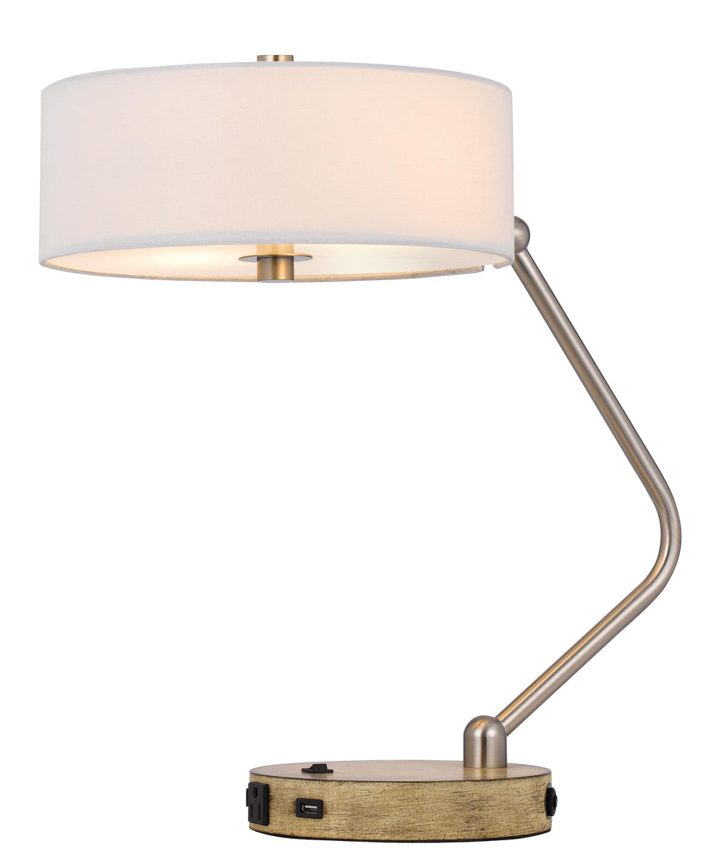 Brown Metal Two Light Lantern Desk USB Table Lamp With White Drum Shade By Homeroots | Table Lamps | Modishstore - 6