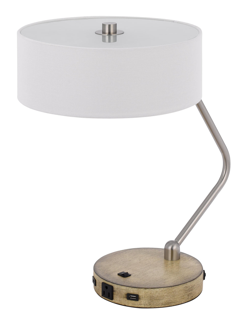 Brown Metal Two Light Lantern Desk USB Table Lamp With White Drum Shade By Homeroots | Table Lamps | Modishstore - 2