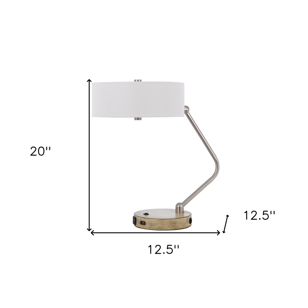 Brown Metal Two Light Lantern Desk USB Table Lamp With White Drum Shade By Homeroots | Table Lamps | Modishstore - 7