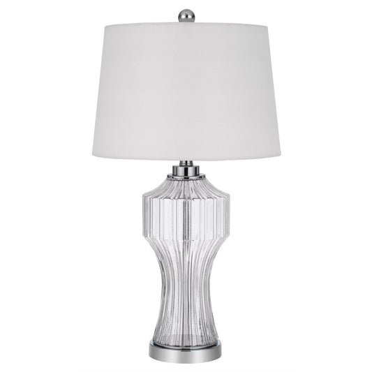 Clear Glass Table Lamp With White Empire Shade By Homeroots | Table Lamps | Modishstore - 1