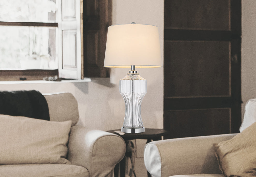 Clear Glass Table Lamp With White Empire Shade By Homeroots | Table Lamps | Modishstore - 4