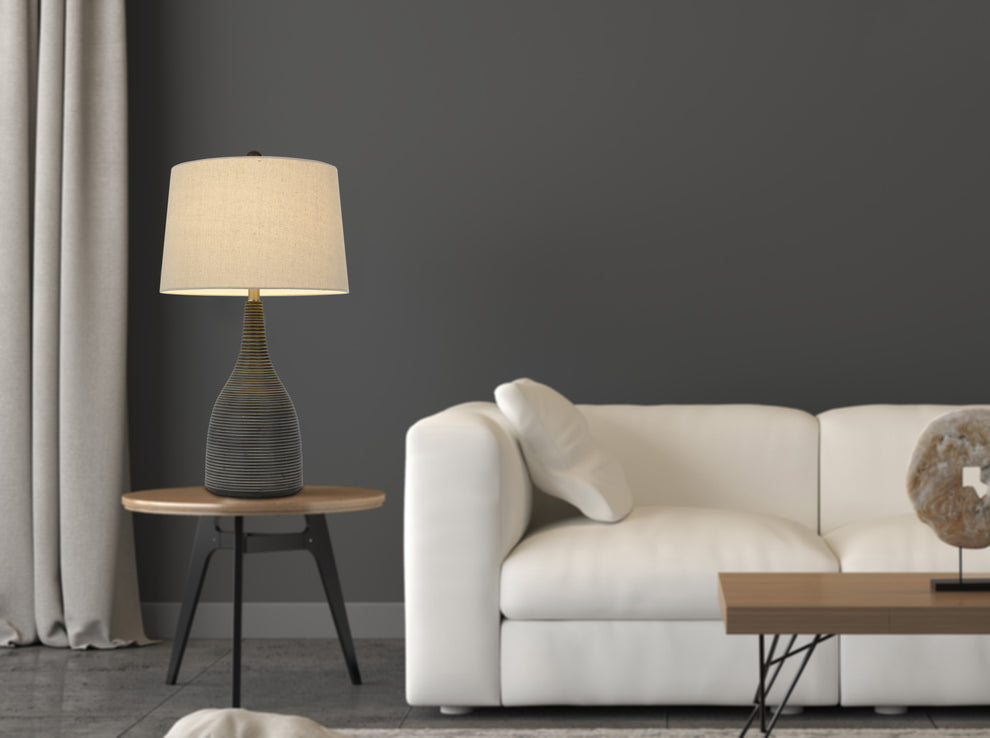 Black Ceramic Round Table Lamp With Beige Empire Shade By Homeroots | Table Lamps | Modishstore - 3