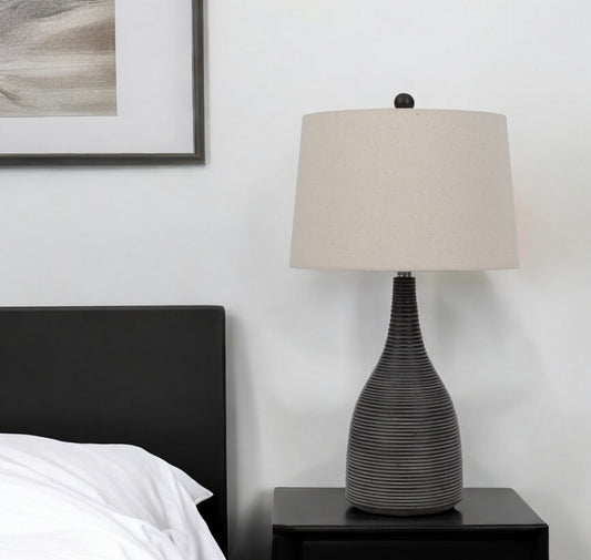 Black Ceramic Round Table Lamp With Beige Empire Shade By Homeroots | Table Lamps | Modishstore - 1