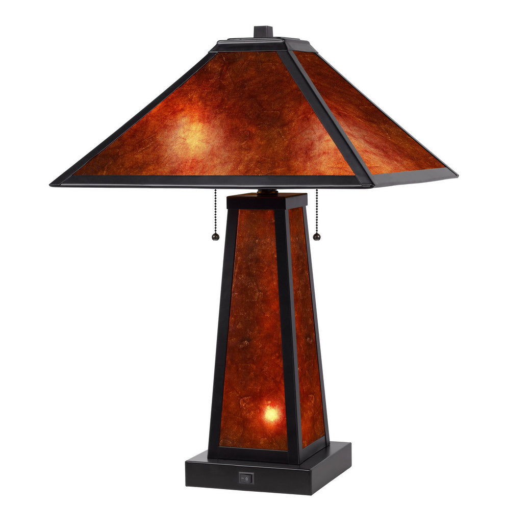 Burnt Orange Metal Two Light Table Lamp With Amber Square Shade By Homeroots | Table Lamps | Modishstore - 3