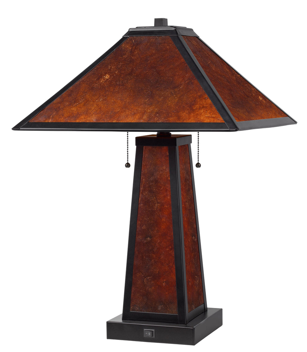 Burnt Orange Metal Two Light Table Lamp With Amber Square Shade By Homeroots | Table Lamps | Modishstore - 4