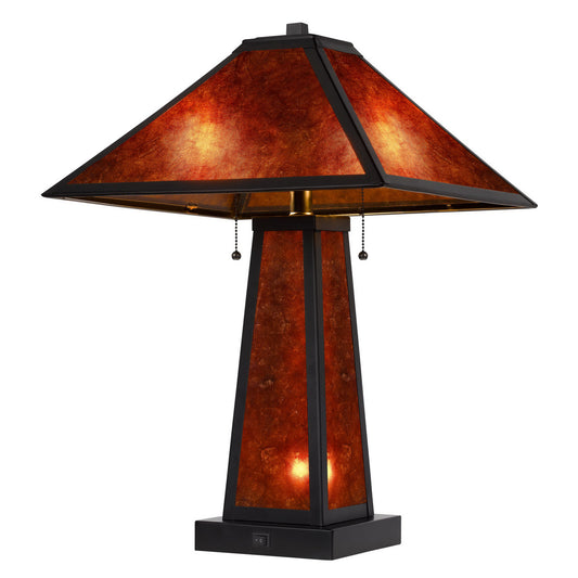 Burnt Orange Metal Two Light Table Lamp With Amber Square Shade By Homeroots | Table Lamps | Modishstore - 1
