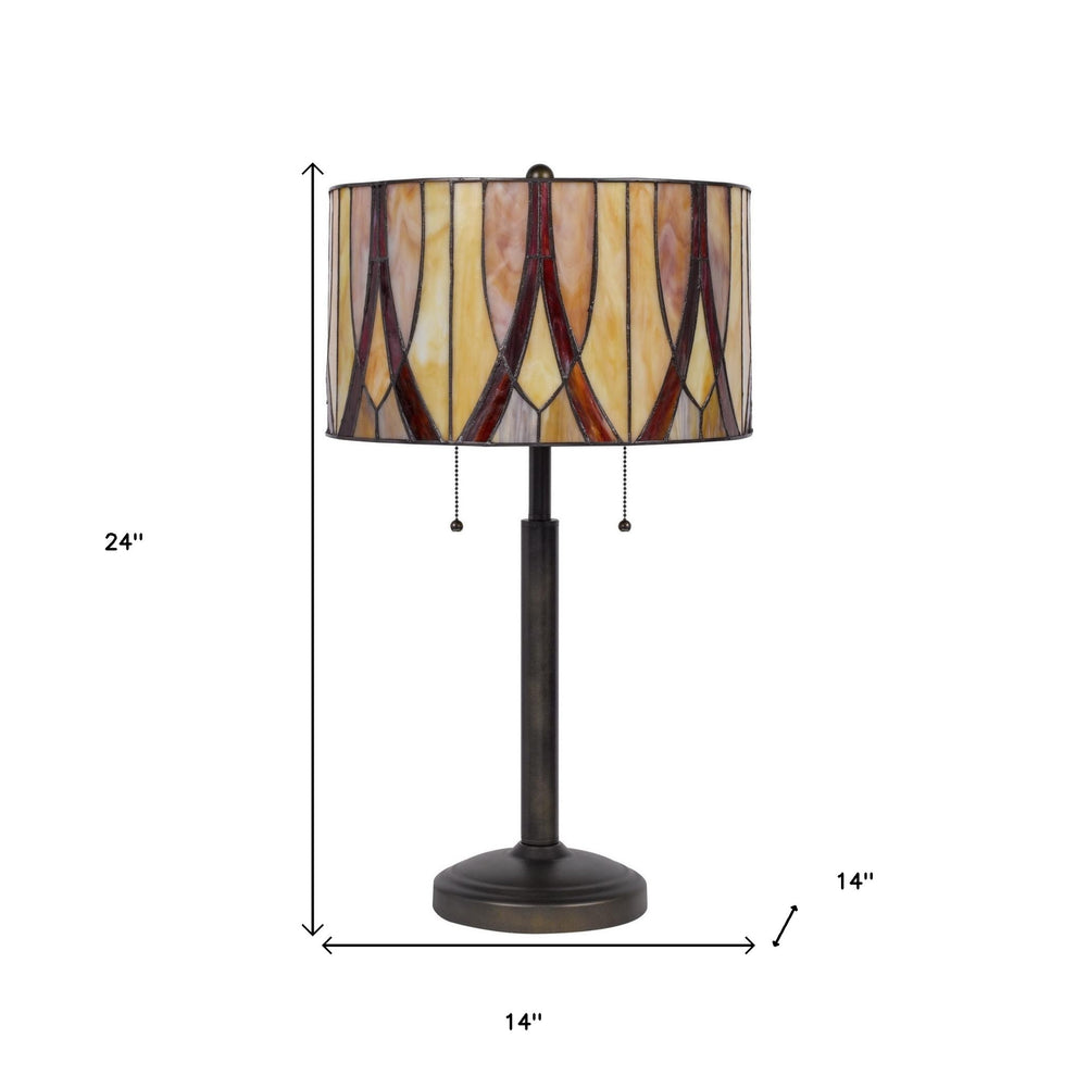 Bronze Metal Two Light Table Lamp With Red And Ivory Drum Shade By Homeroots | Table Lamps | Modishstore - 4