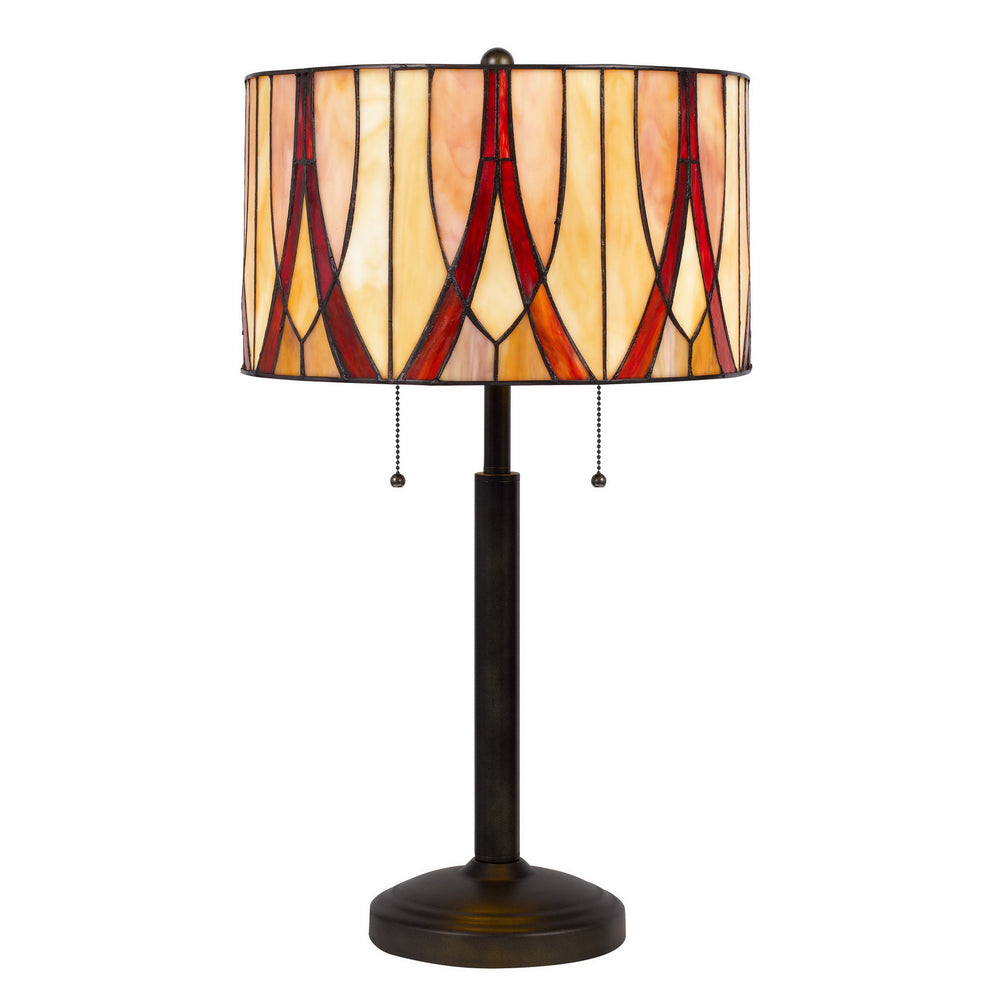 Bronze Metal Two Light Table Lamp With Red And Ivory Drum Shade By Homeroots | Table Lamps | Modishstore - 5