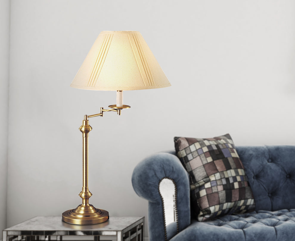 Bronze Metal Swing Arm Table Lamp With Off White Empire Shade By Homeroots | Table Lamps | Modishstore - 5
