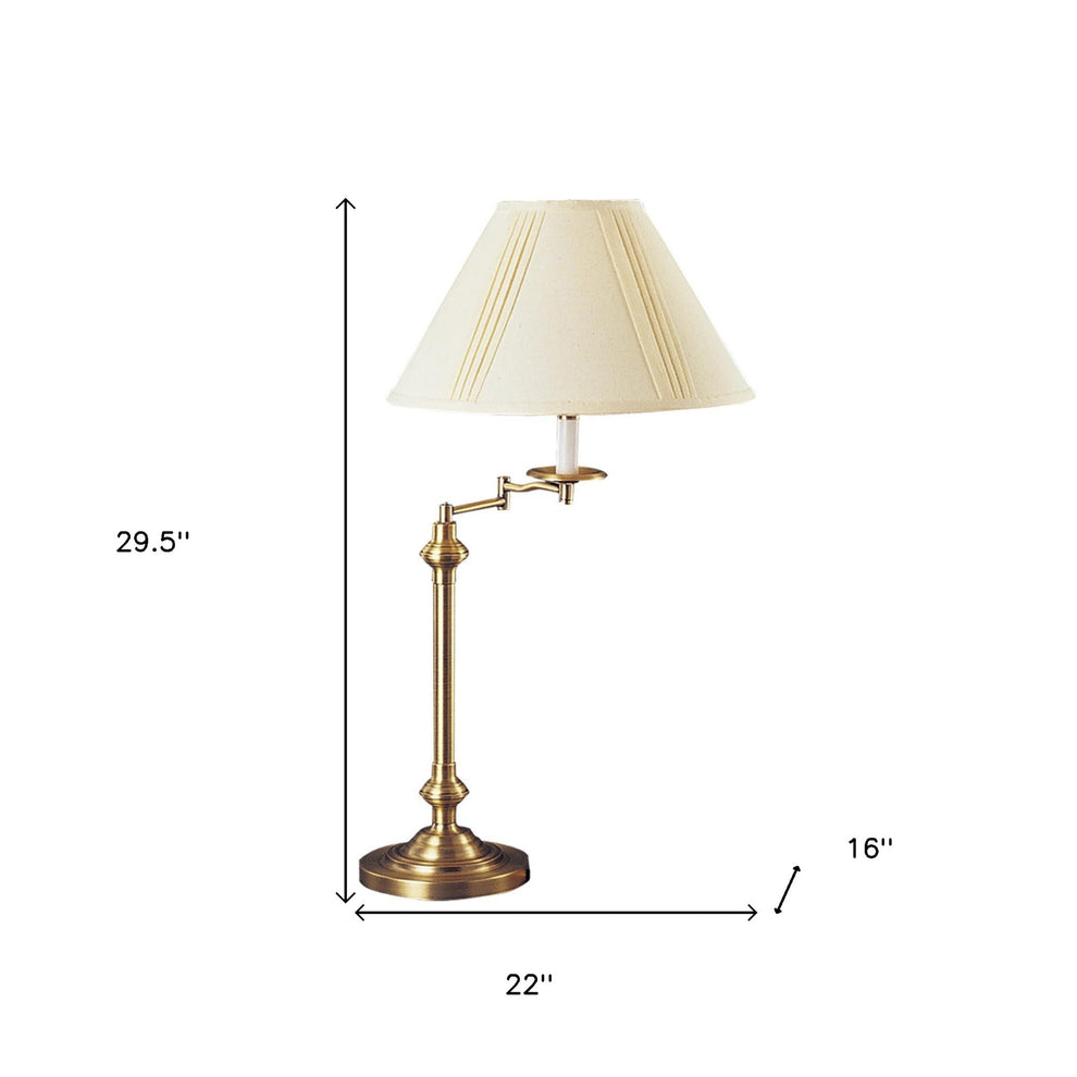 Bronze Metal Swing Arm Table Lamp With Off White Empire Shade By Homeroots | Table Lamps | Modishstore - 3