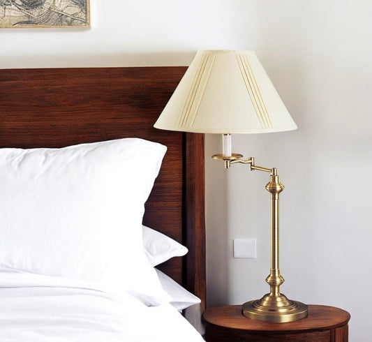 Bronze Metal Swing Arm Table Lamp With Off White Empire Shade By Homeroots | Table Lamps | Modishstore - 1