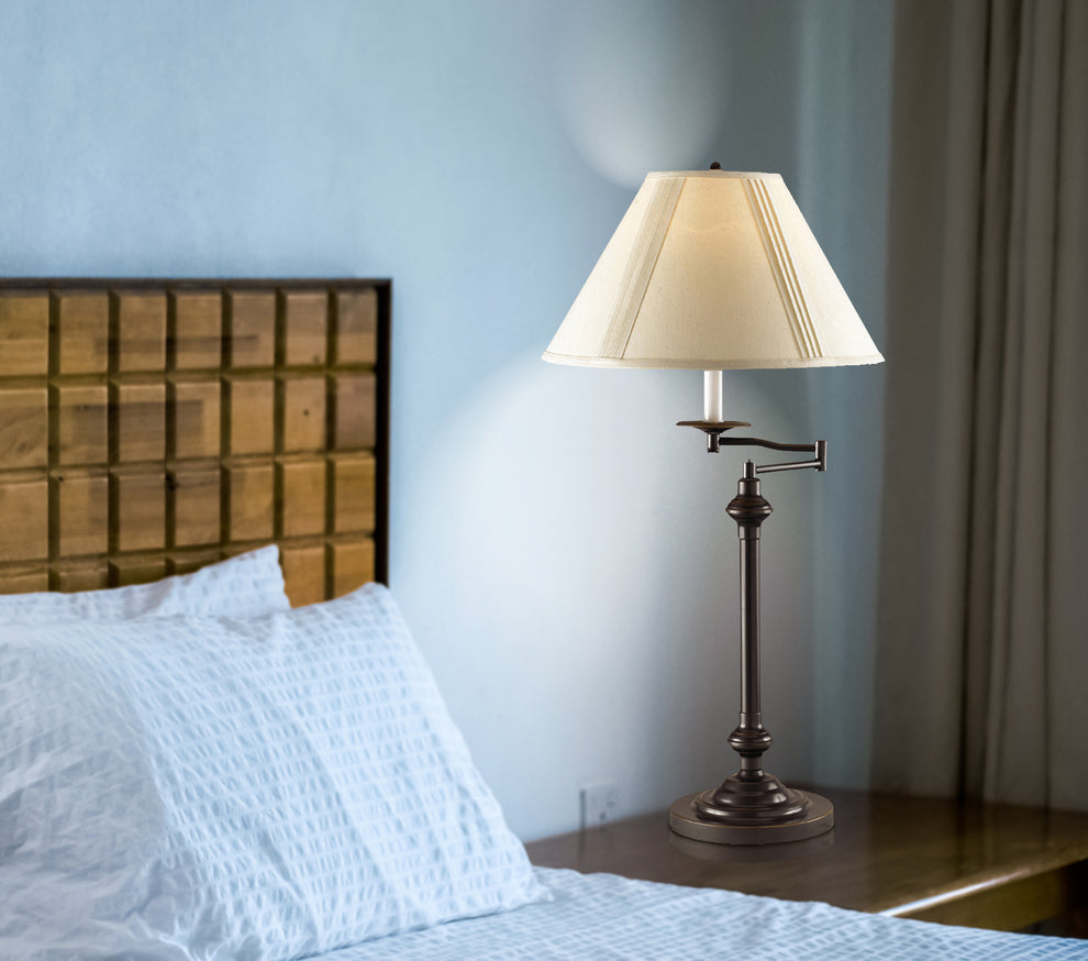 Antiqued Bronze Metal Swing Arm Table Lamp With Off White Empire Shade By Homeroots | Table Lamps | Modishstore - 2