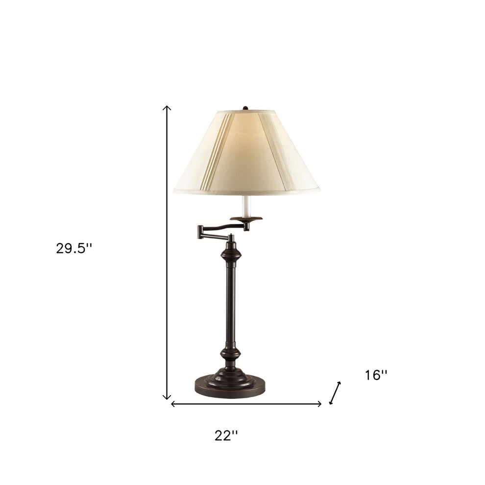 Antiqued Bronze Metal Swing Arm Table Lamp With Off White Empire Shade By Homeroots | Table Lamps | Modishstore - 3