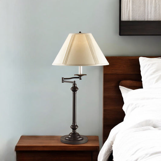 Antiqued Bronze Metal Swing Arm Table Lamp With Off White Empire Shade By Homeroots | Table Lamps | Modishstore - 1