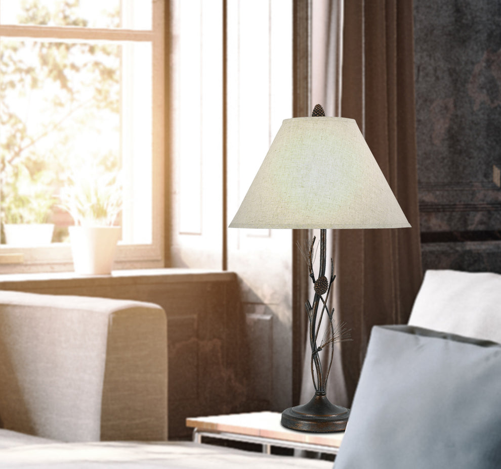 Rust Metal Table Lamp With Gray Empire Shade By Homeroots | Table Lamps | Modishstore - 2