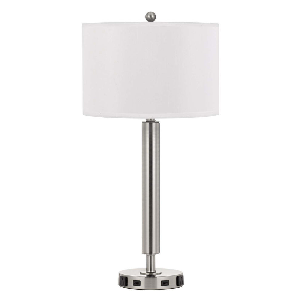 Nickel Metal Cylinder USB Table Lamp With White Drum Shade By Homeroots | Table Lamps | Modishstore - 4