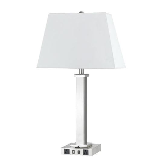 Nickel Metal USB Table Lamp With White Shade By Homeroots | Table Lamps | Modishstore - 1