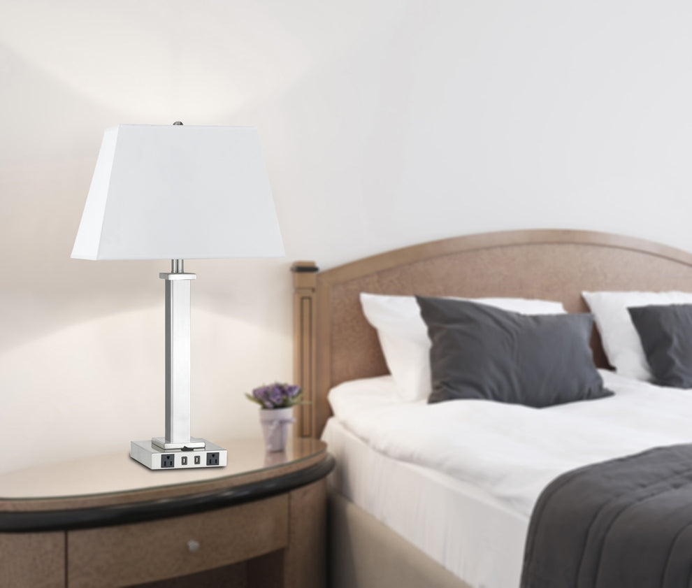 Nickel Metal USB Table Lamp With White Shade By Homeroots | Table Lamps | Modishstore - 2