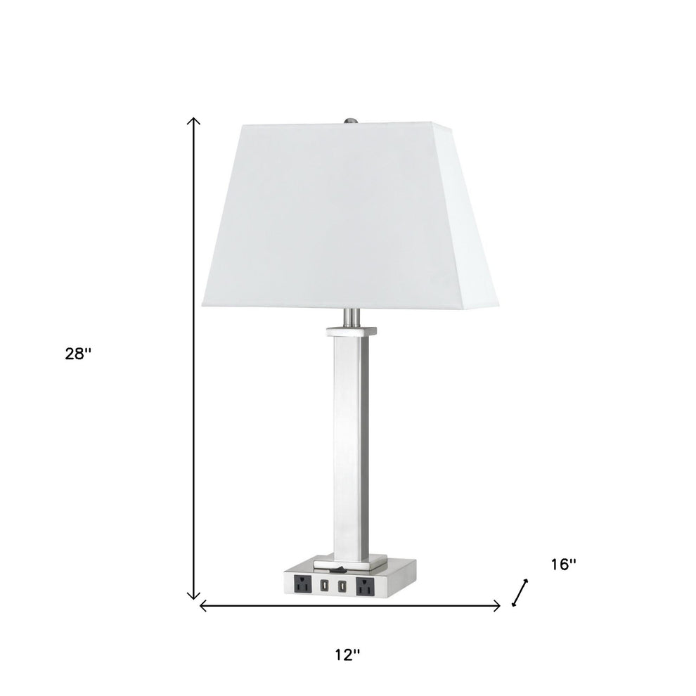Nickel Metal USB Table Lamp With White Shade By Homeroots | Table Lamps | Modishstore - 3